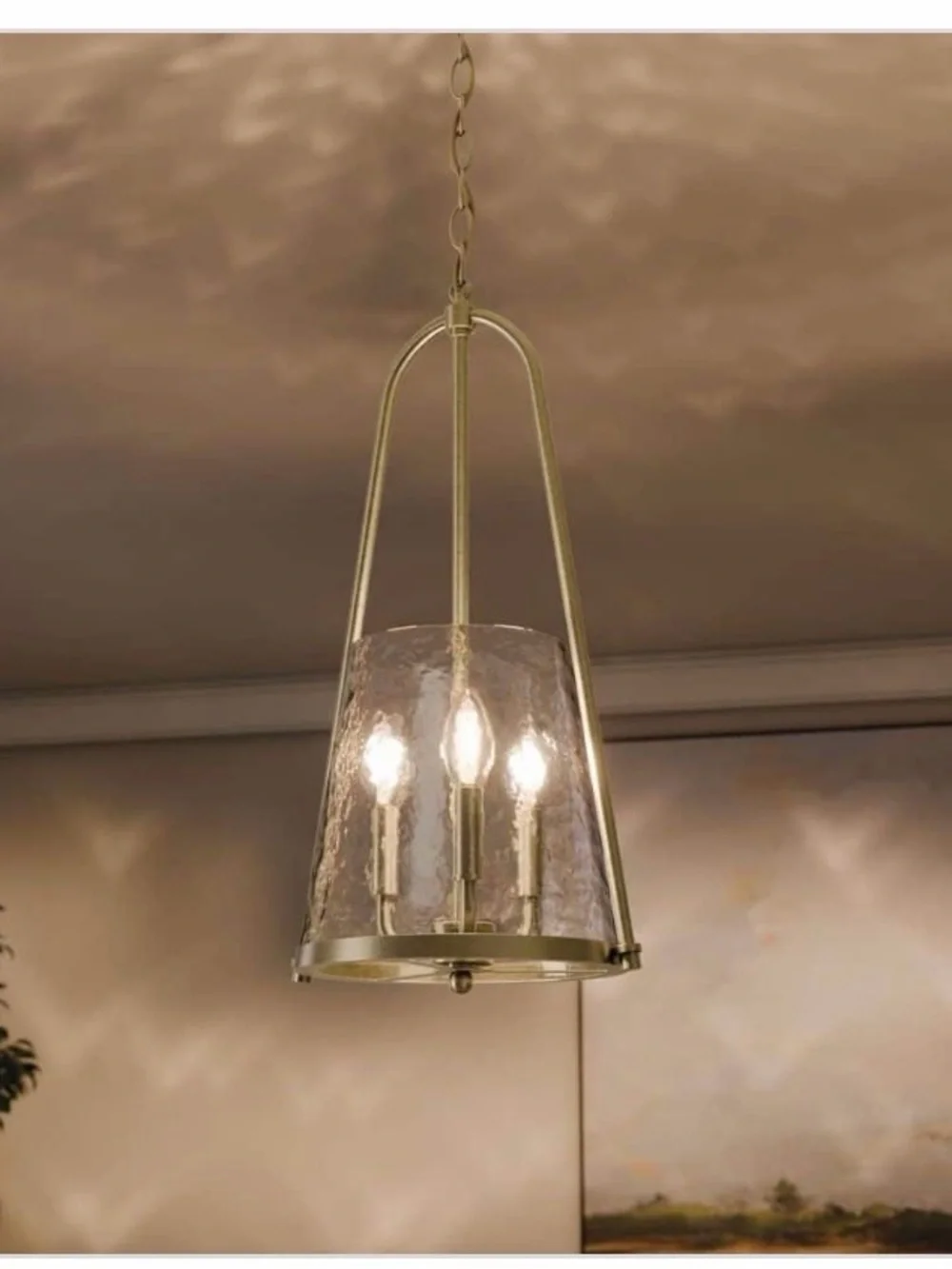 New Kichler Nerine Brass Hanging Pendant Light hammered glass champagne bronze